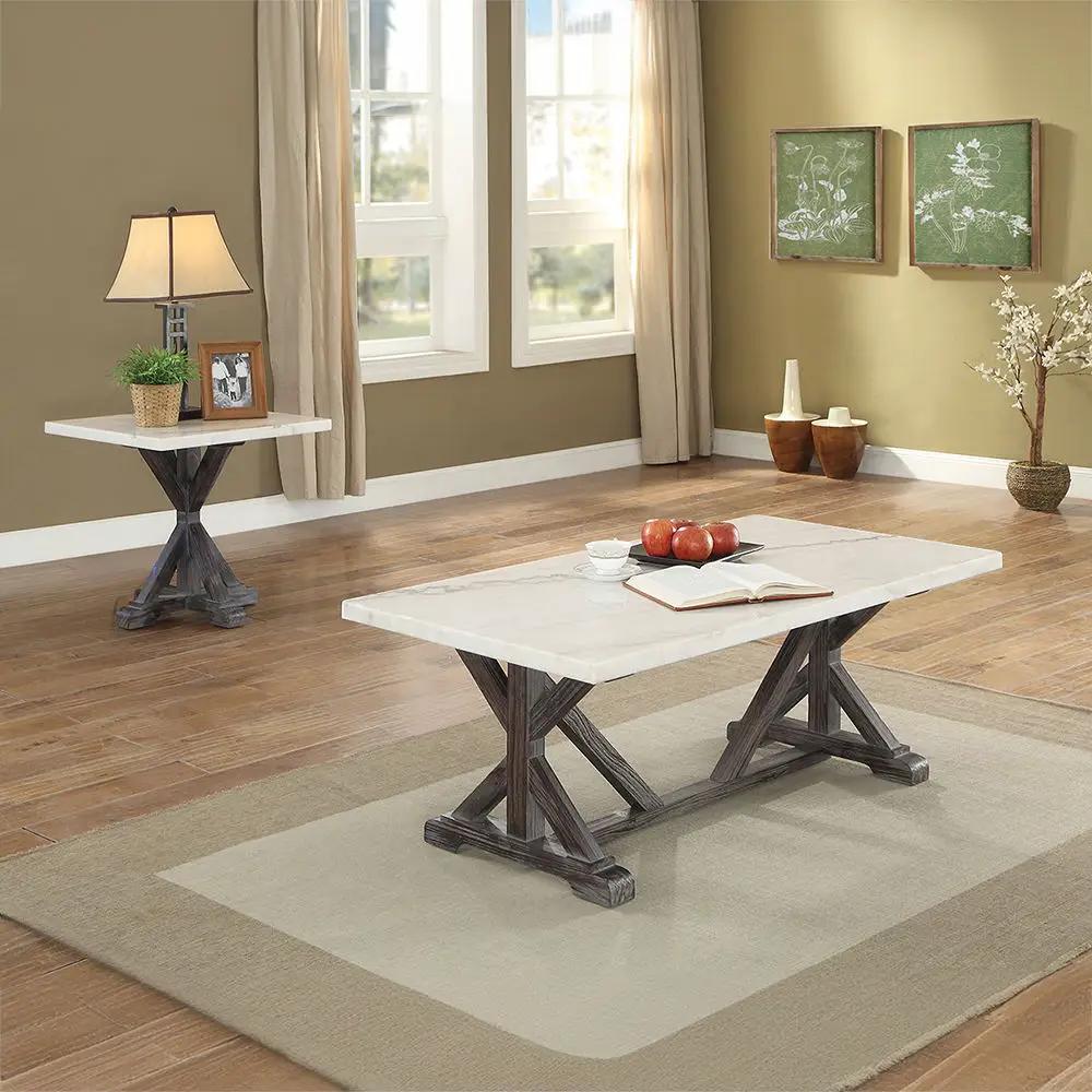Romina - End Table - White Marble Top & Weathered Espresso by Unique Piece Furniture