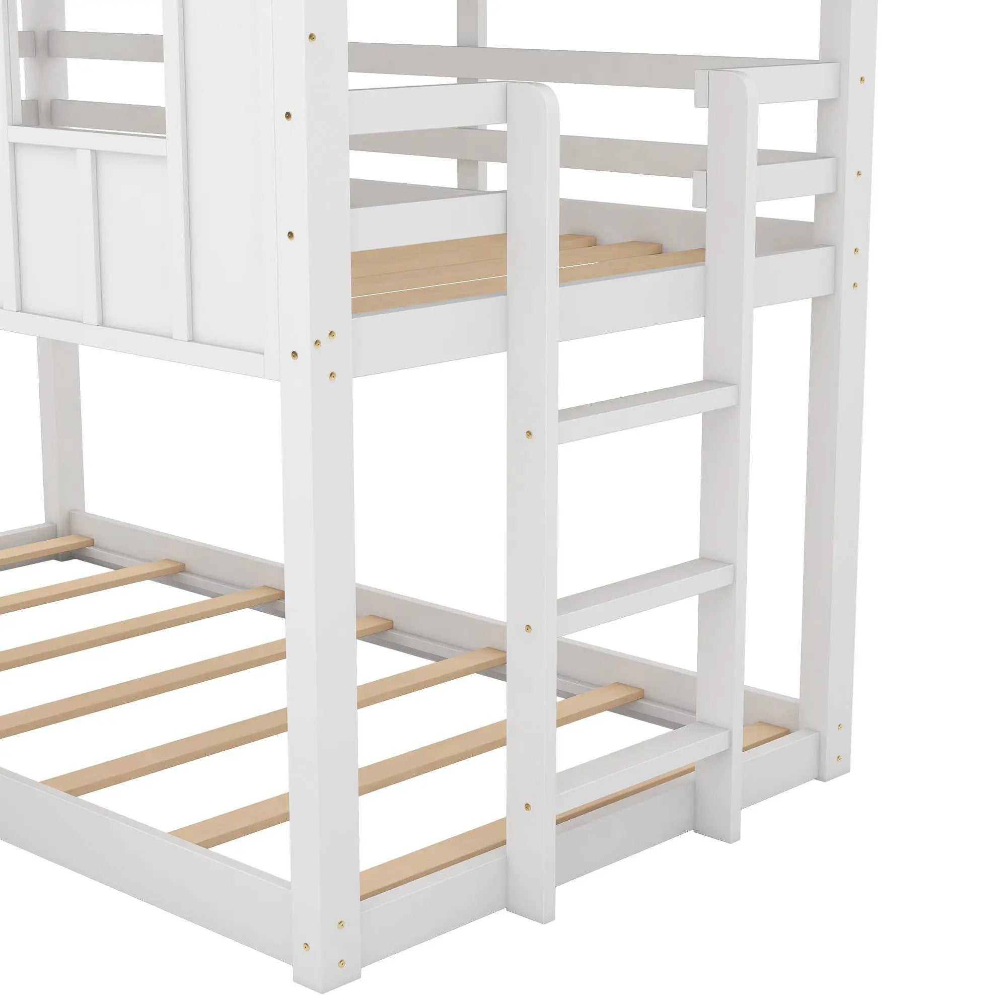 Twin Over Twin House Bunk Bed With Slide And Windows - White / Gray by HouseOfZazla