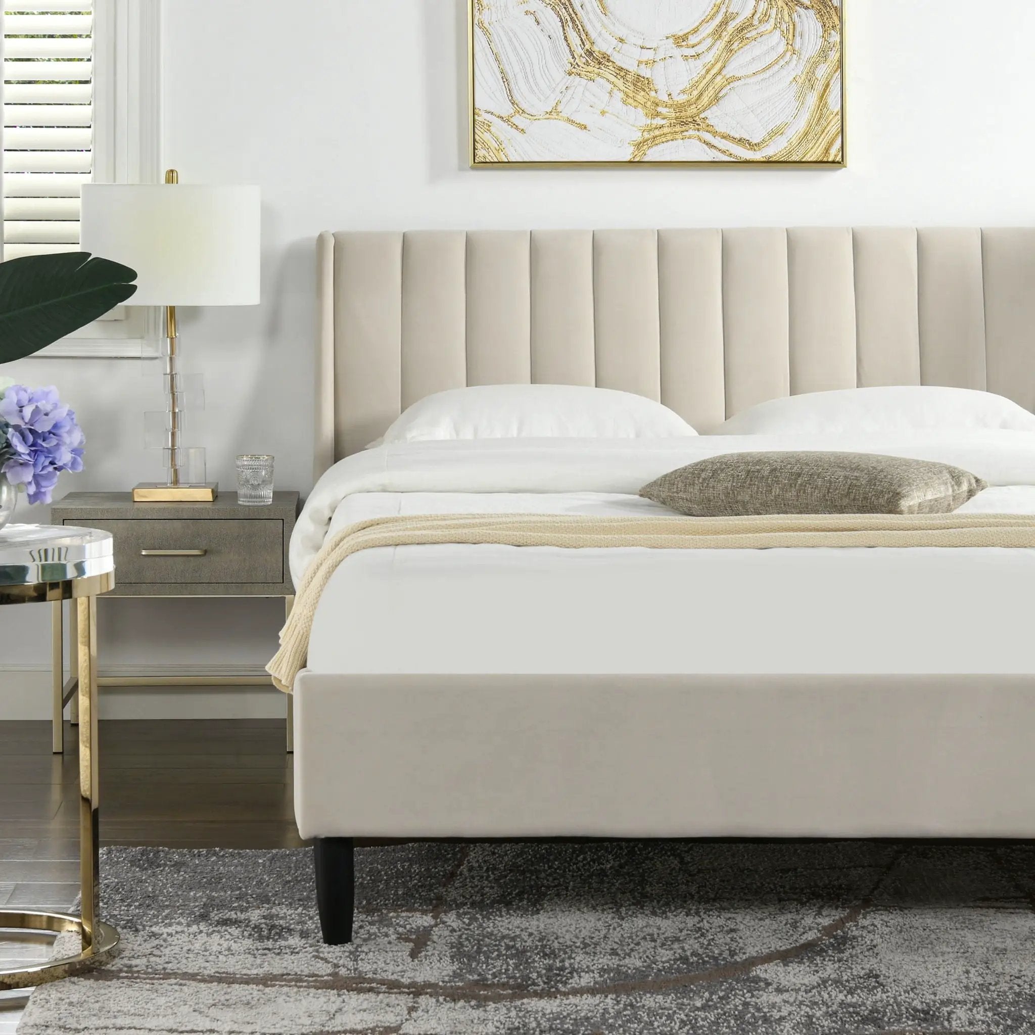 Aspen - Vertical Tufted Modern Headboard Platform Bed Set by HouseOfZazla