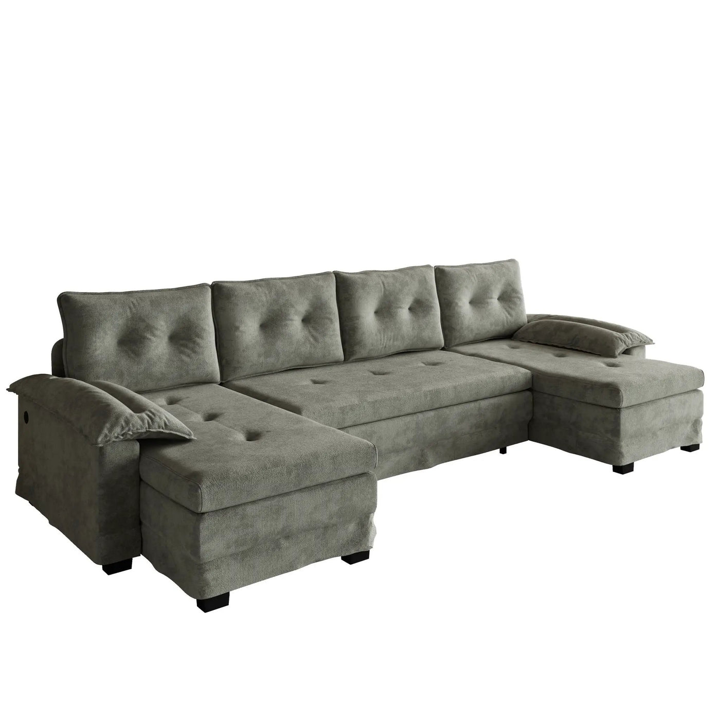 U-Shaped Sleeper Sofa With Pull Out Bed, Removable Armrests & USB Ports For Living Room by HouseOfZazla