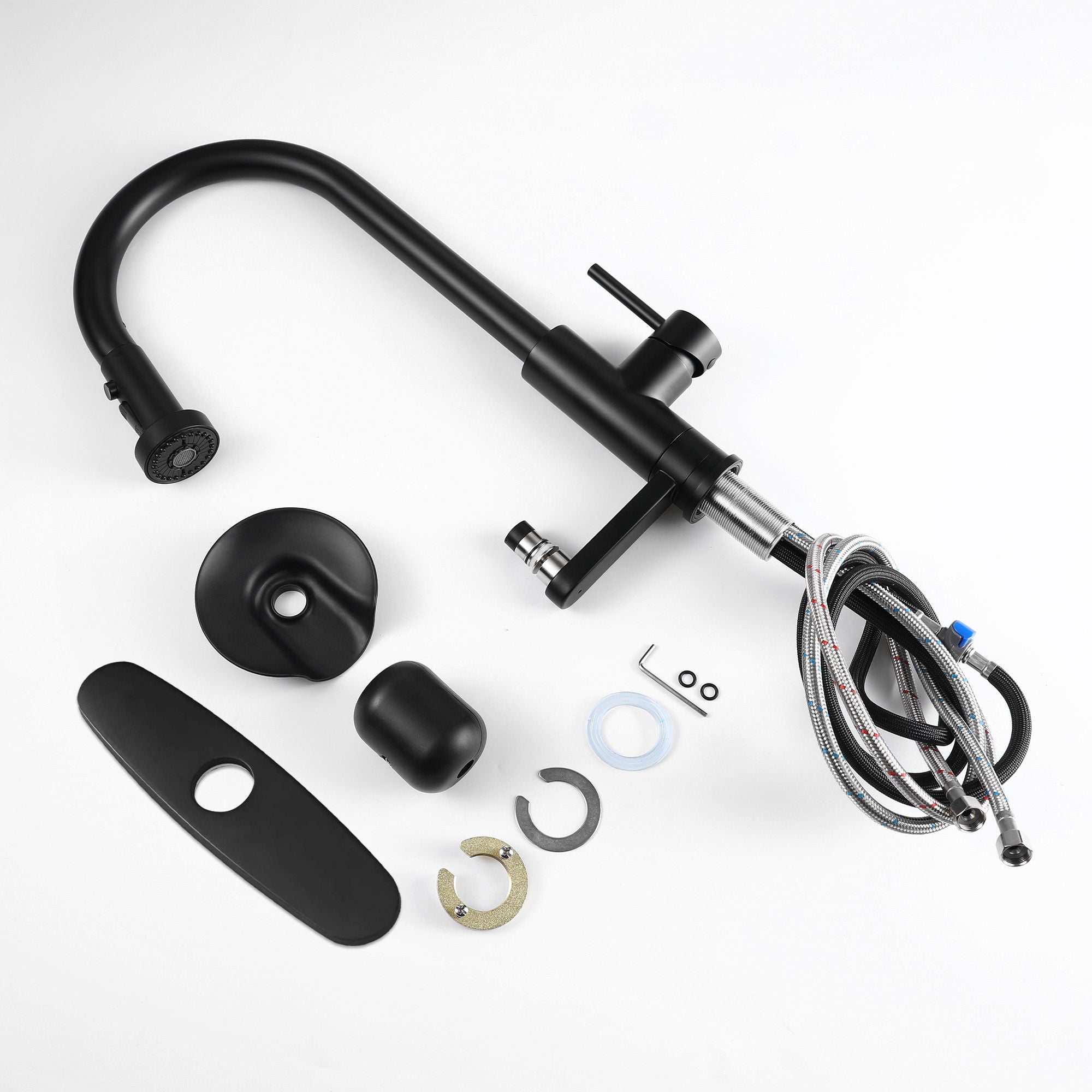 3 In 1 Kitchen Faucet With Press Type Glass Rinser, High Arc Pull Down Sprayer by HouseOfZazla