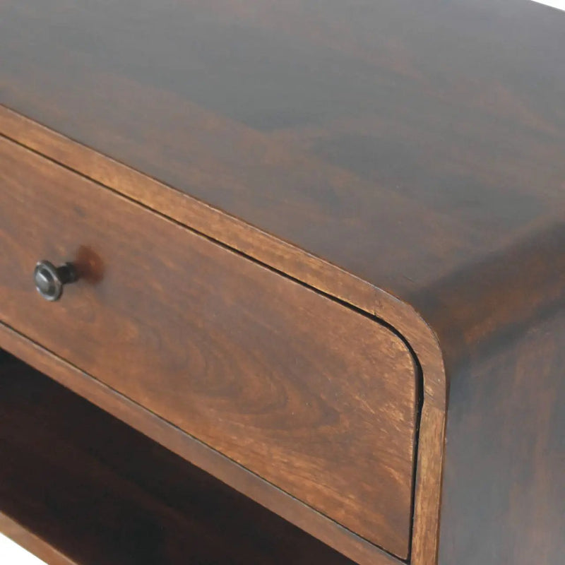 Solid Wood Large Curve Floating Bedside, 1-Drawer, 1 Open Slot, Chestnut by HouseOfZazla