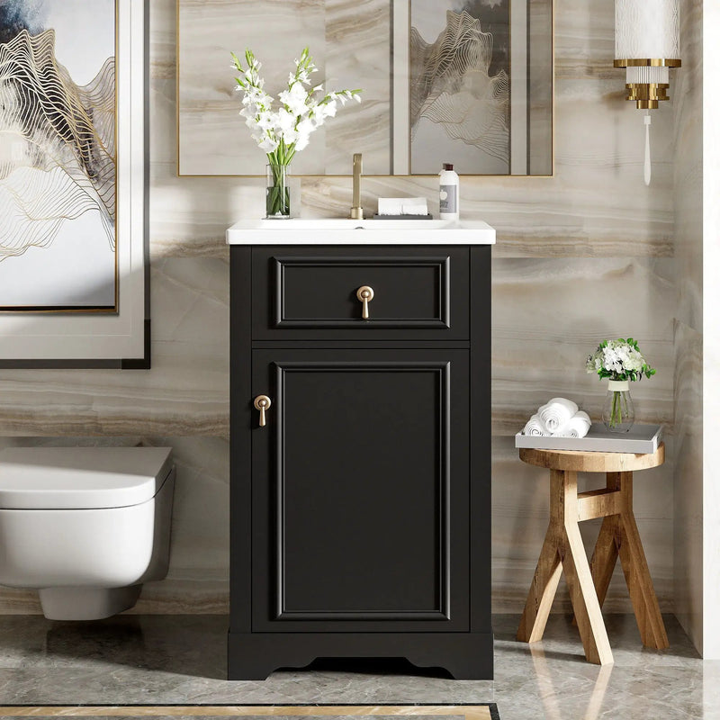 Elegant Bathroom Vanity With Ceramic Sink, Soft Close Door, Adjustable Shelf by HouseOfZazla