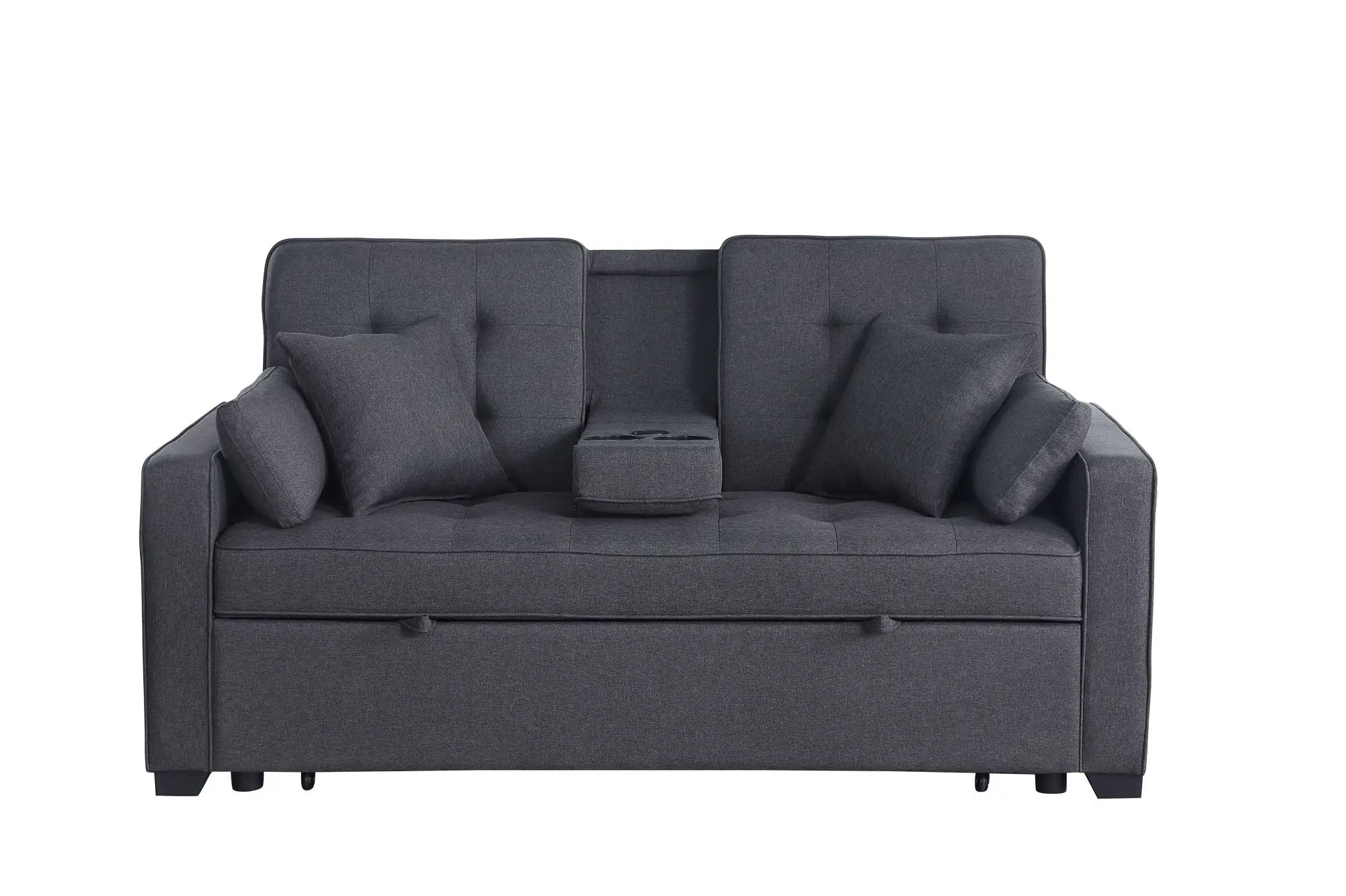Cody II - Convertible Sleeper Loveseat With Cup Holder, Charging Ports and Pocket - Dark Gray by HouseOfZazla