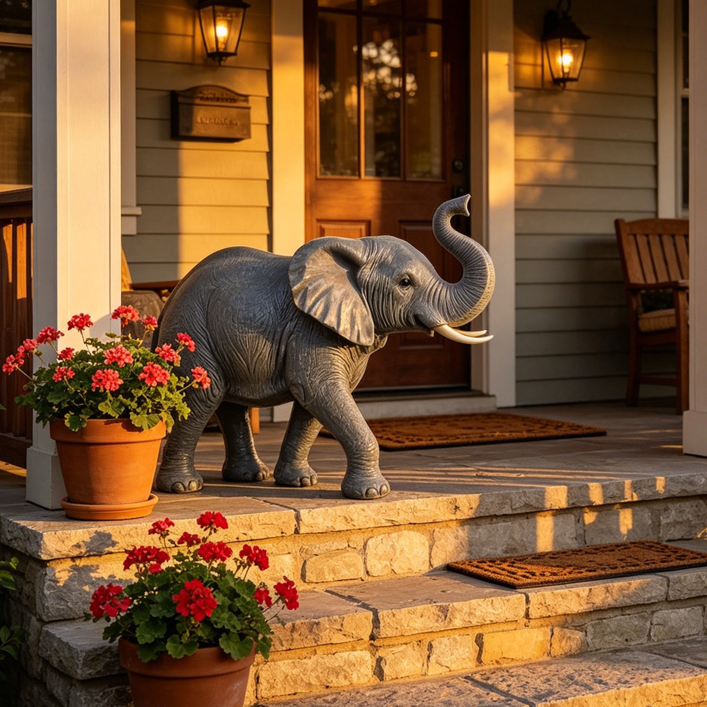 20'' Tall Resin Elephant Statue with Raised Trunk by HouseOfZazla