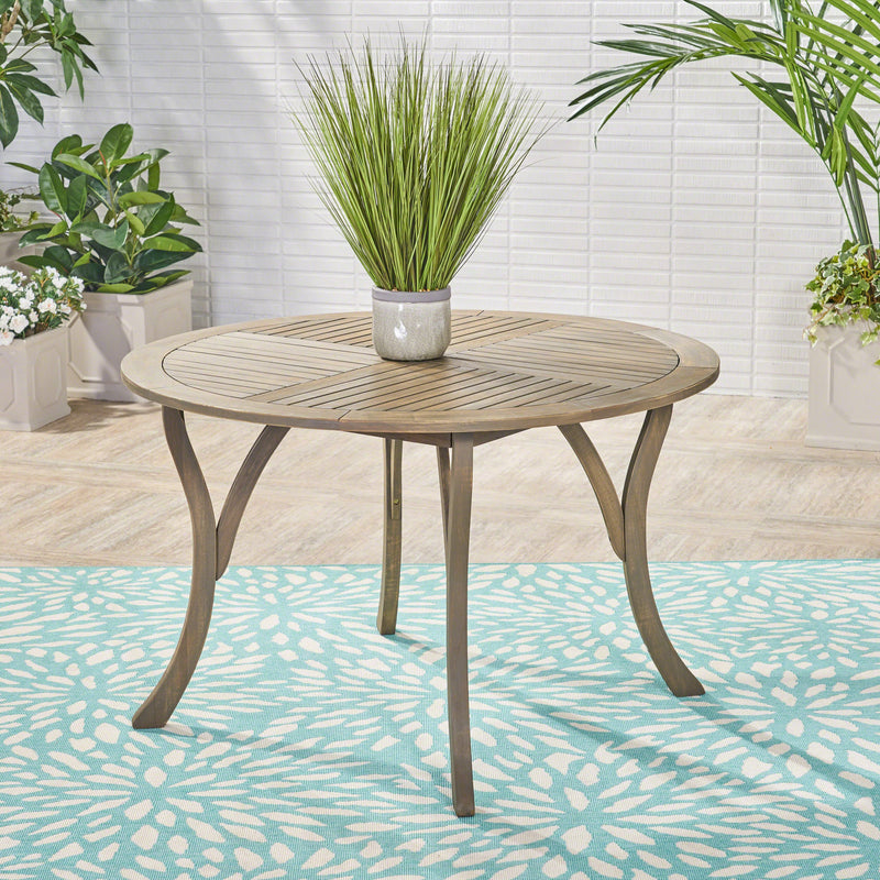Outdoor Acacia Wood Round Dining Table with Curved Legs by HouseOfZazla