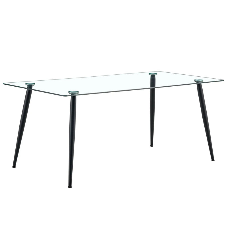 Modern Rectangular Glass Dining Table With Tempered Glass Top And Metal Legs For 4 - 6 People - Black / Transparent by Unique Piece Furniture