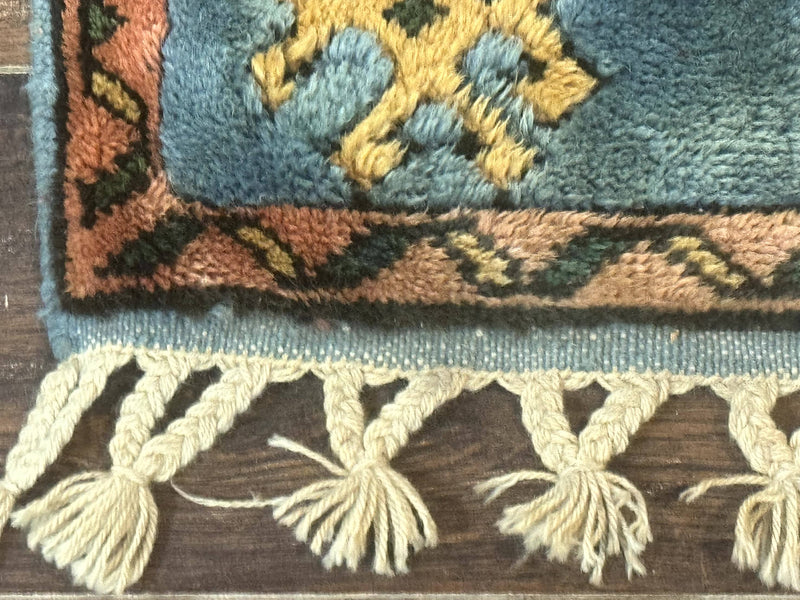 Turkish Kazak Runner Rug 3x11, Cream and Light Blue, Vintage by Jewel Rugs