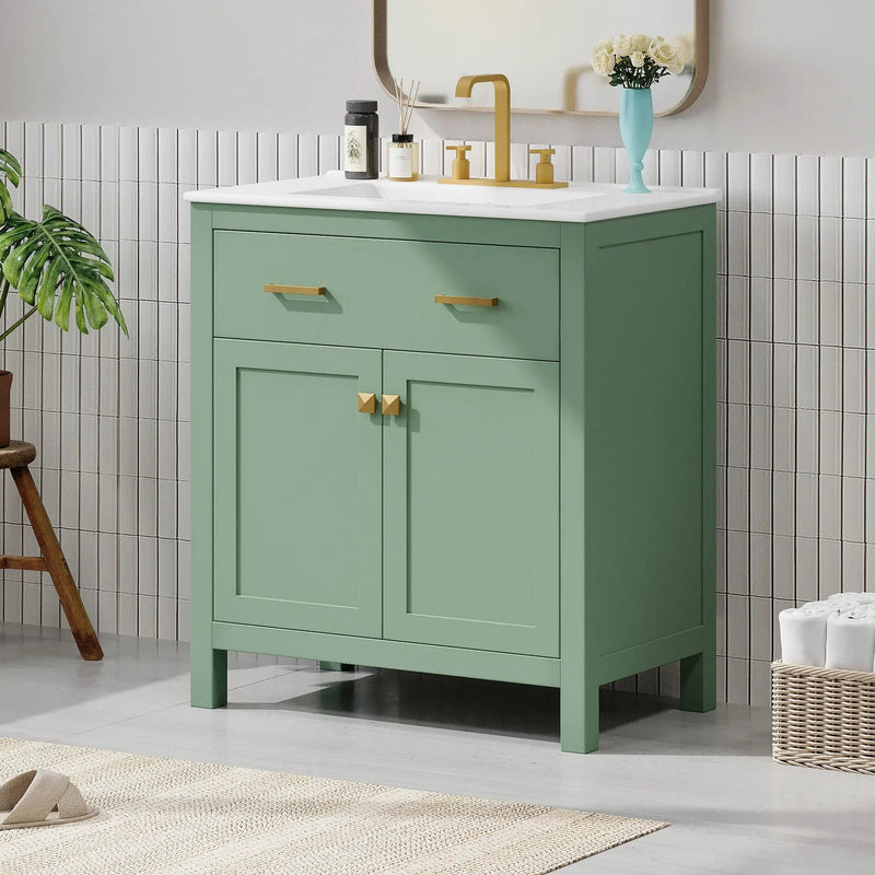 Bathroom Vanity With Ceramic Sink, Modern Single Bathroom Cabinet With 2 Doors And A Shelf, Soft Close Doors by HouseOfZazla