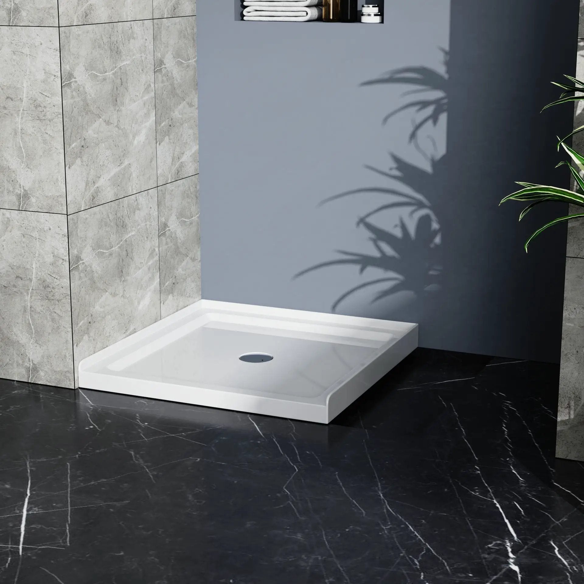 Goodyo - Centered Drain Shower With 3-Side Tile Flanges - White by HouseOfZazla