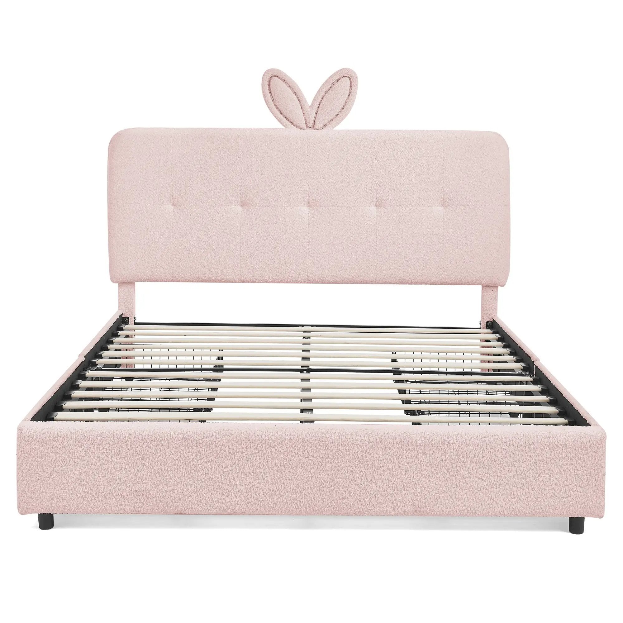 Queen Size Kids Upholstered Bed with Rabbit Ear Headboard & Storage by HouseOfZazla
