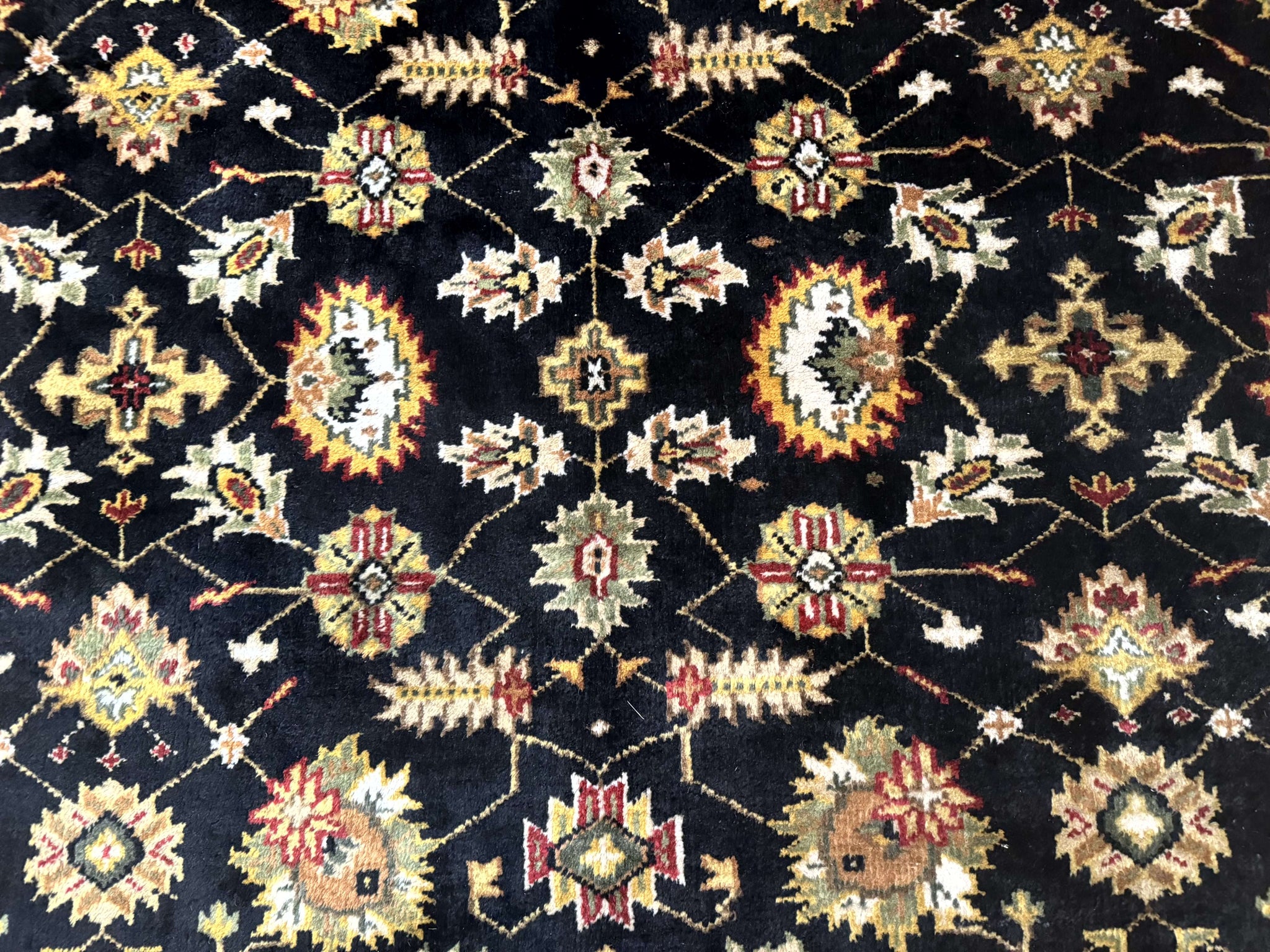 Indo Persian Mahal Rug 8x10, Black and Gold, Wool Hand Knotted Oriental Carpet by Jewel Rugs