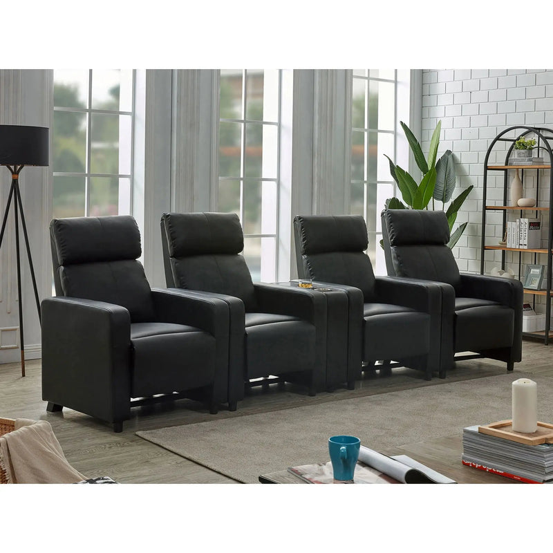 Warren - 4 Seater Home Theater With Wedge Console Recliners - Black by HouseOfZazla