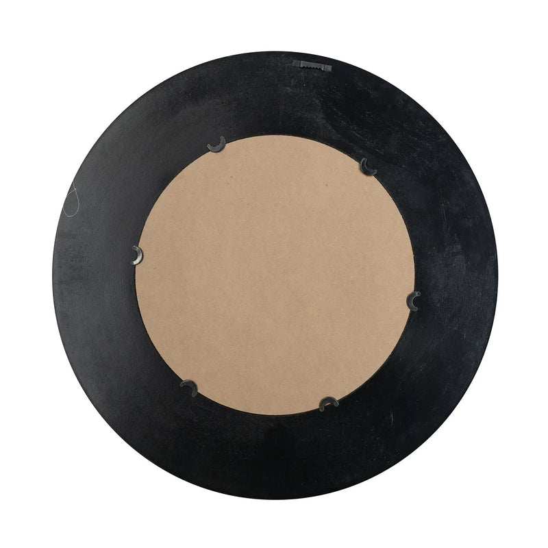 29.5" Round Gold and Black Wooden Accent Mirror with Woven Texture by HouseOfZazla