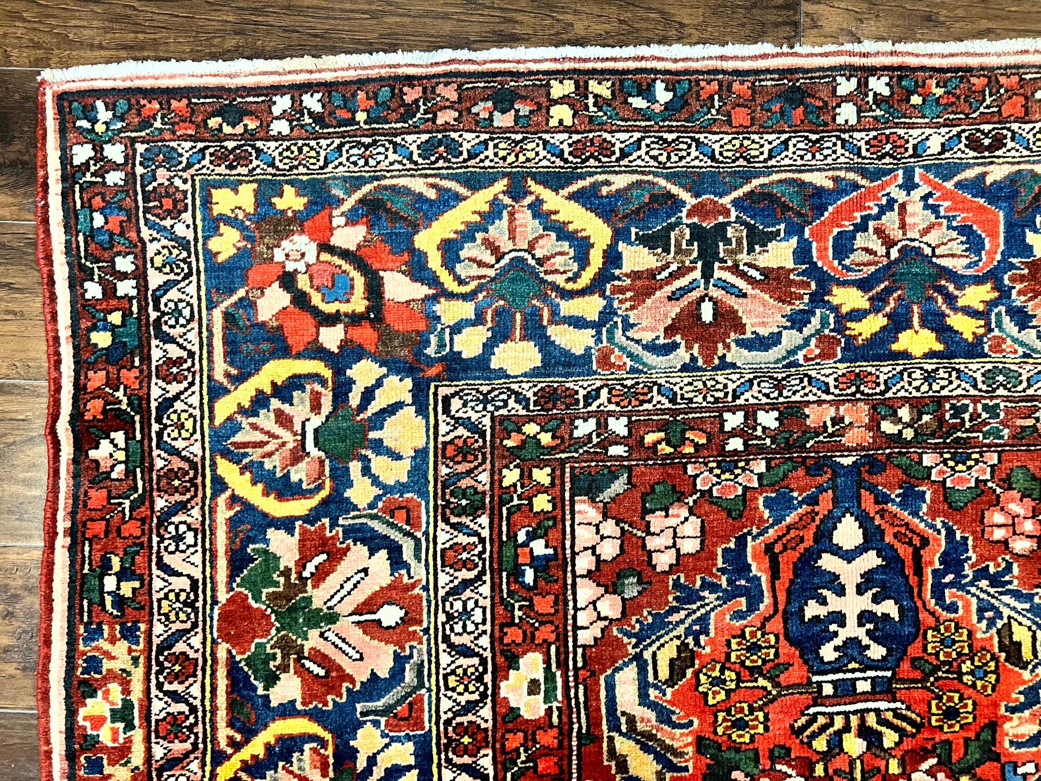 Large Persian Bakhtiari Rug 10x14, Rare Perisan Tribal Rug, Red Blue Ivory Multicolor, Hand Knotted, Semi Antique Carpet by Jewel Rugs