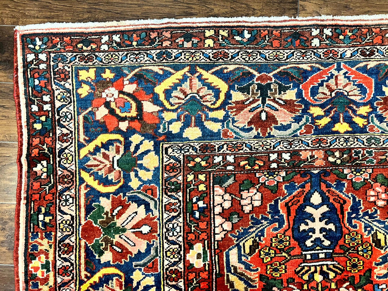 Large Persian Bakhtiari Rug 10x14, Rare Perisan Tribal Rug, Red Blue Ivory Multicolor, Hand Knotted, Semi Antique Carpet by Jewel Rugs