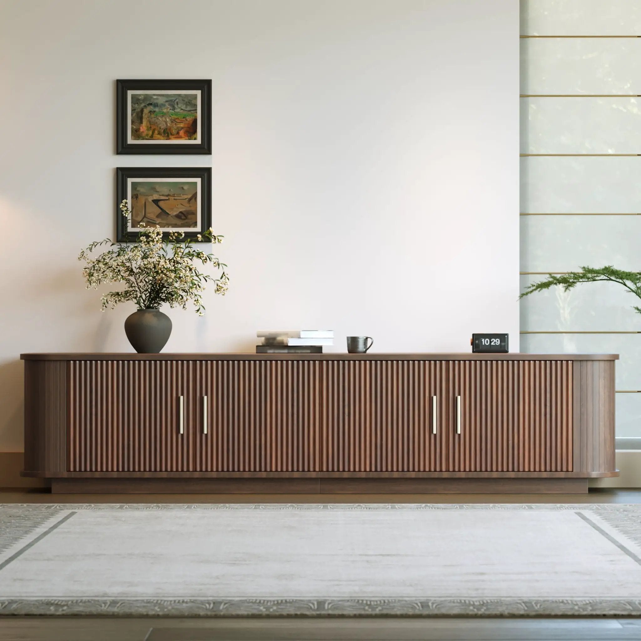 70" TV Stand With Ample Storage, Refined Curved Corners - Dark Brown