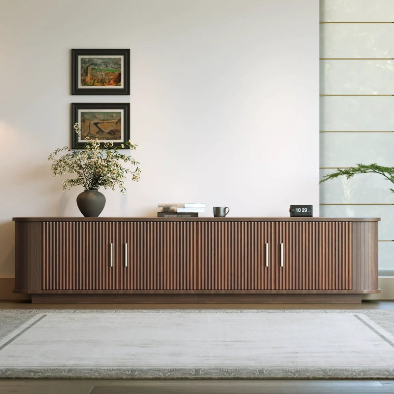 70" TV Stand With Ample Storage, Refined Curved Corners - Dark Brown