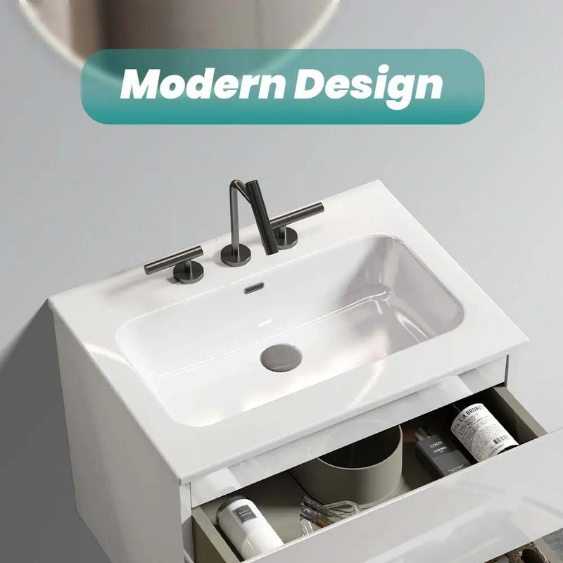 Glossy White Ceramic Integrated Sink by HouseOfZazla