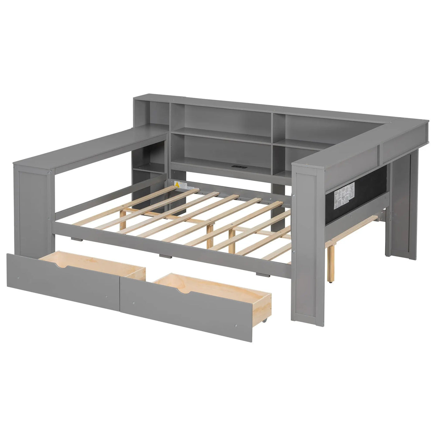 Platform Bed With Storage Shelves, Drawers, Charging Station, LED, Desk by HouseOfZazla