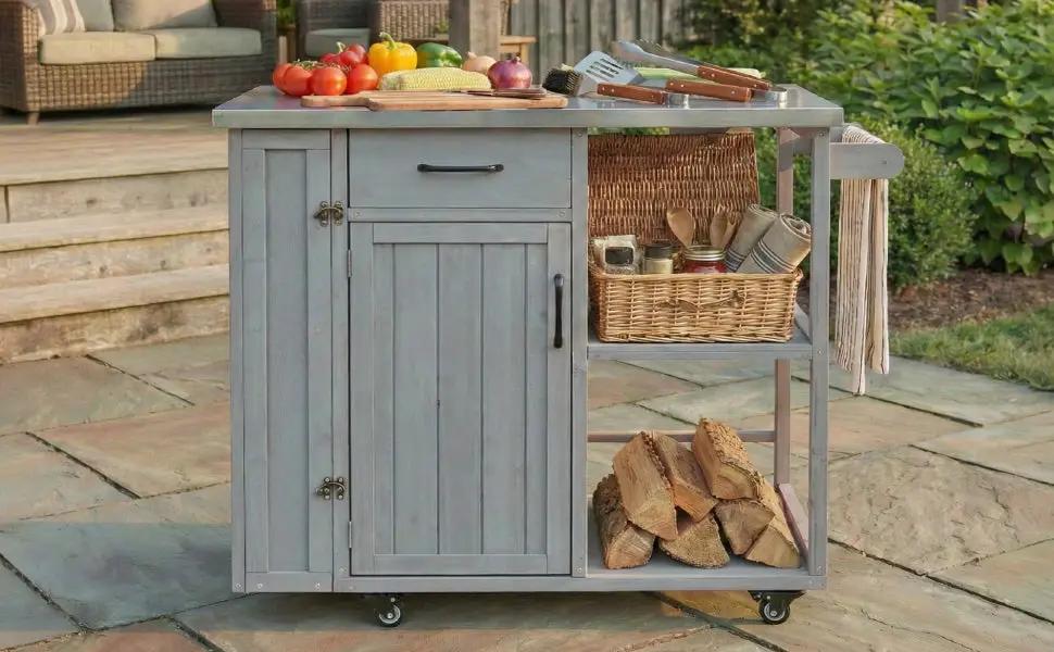 Outdoor Kitchen Island Fir Wood Prep Station with Stainless Steel Top by HouseOfZazla