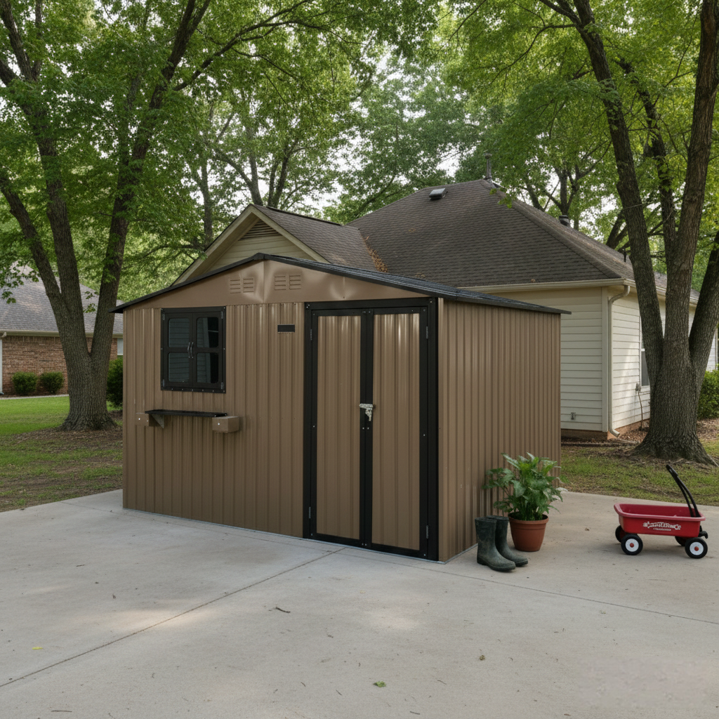 10x8 Ft Outdoor Metal Storage Shed with Window & Flower Rack by HouseOfZazla
