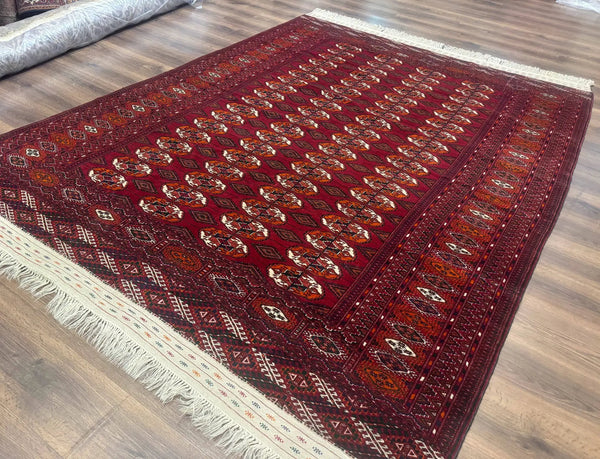 Persian Turkoman Rug 7x9, Red Tribal Carpet, photo 2 of 12