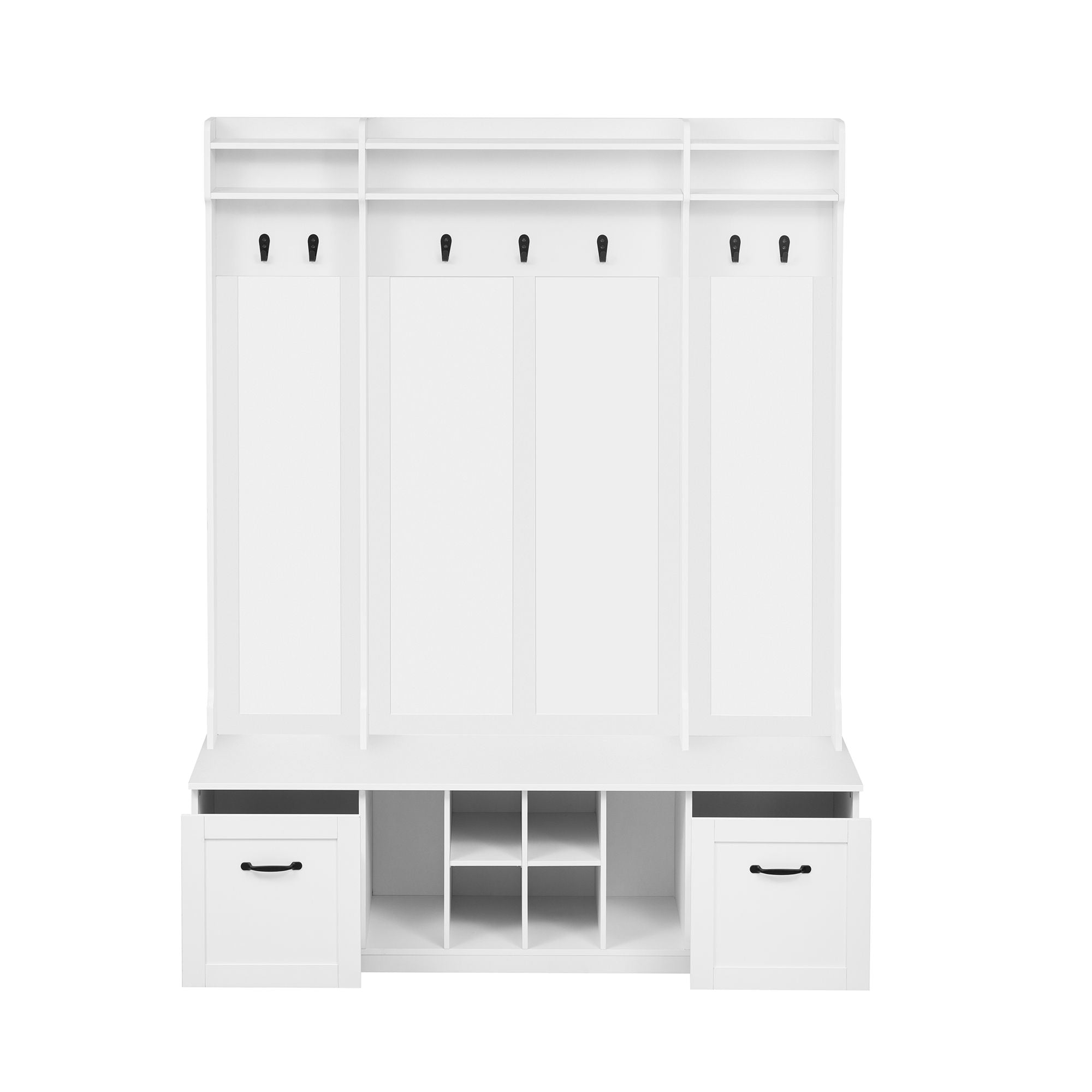 5 In 1 Entryway Bench With Coat Rack, 7 Sturdy Hooks, 2 Spacious Drawers And Adjustable Shelves by HouseOfZazla