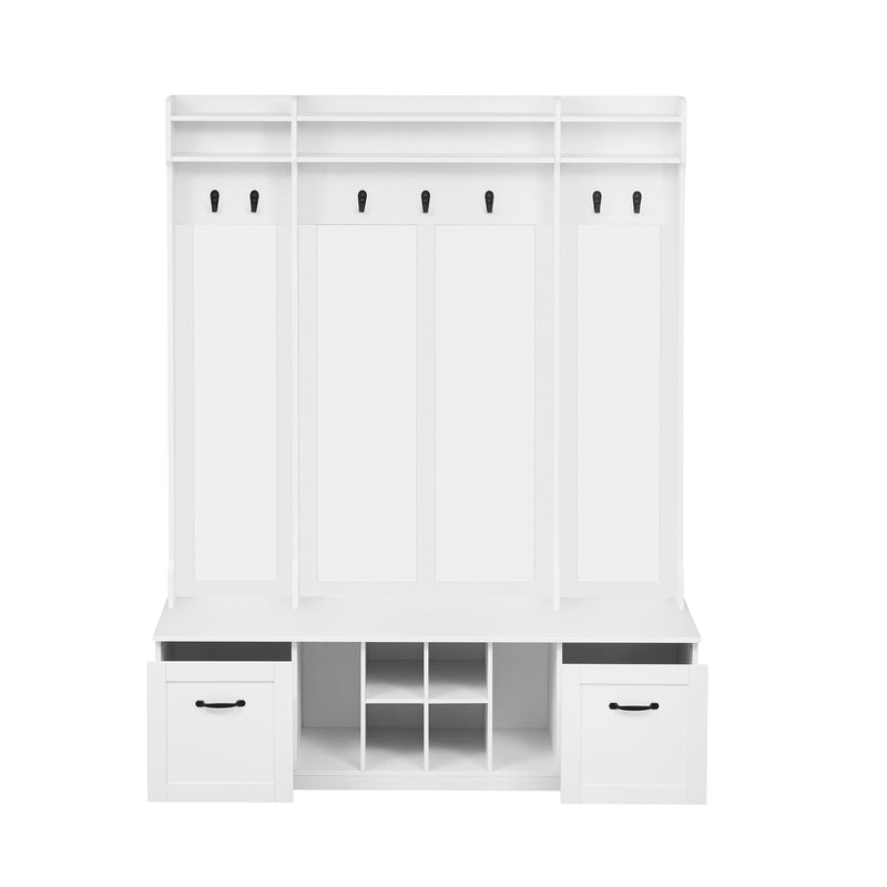 5 In 1 Entryway Bench With Coat Rack, 7 Sturdy Hooks, 2 Spacious Drawers And Adjustable Shelves by HouseOfZazla