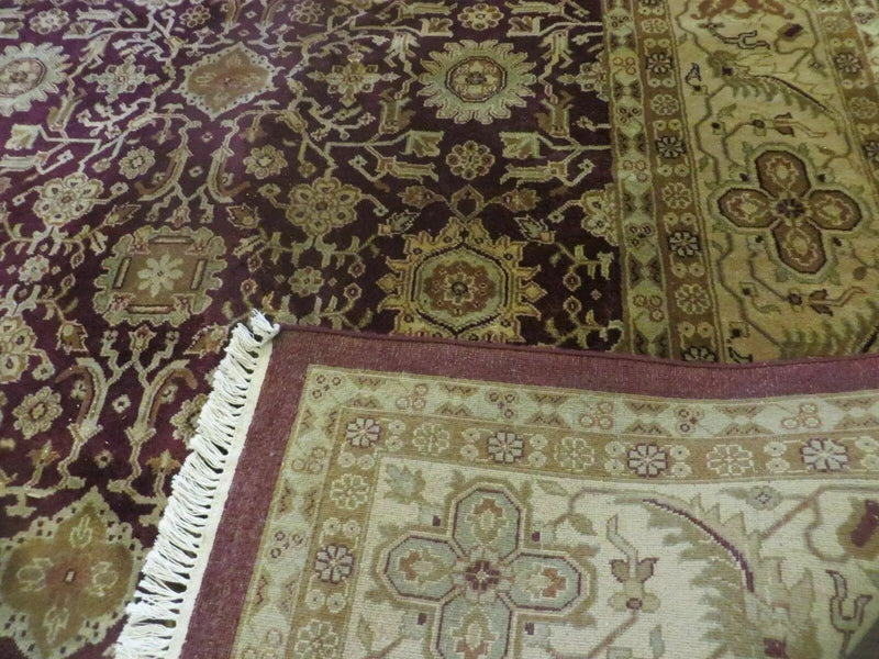 Indian Agra Rug 10x14 Vintage Handmade Larastan Wool Carpet Maroon Floral by Jewel Rugs