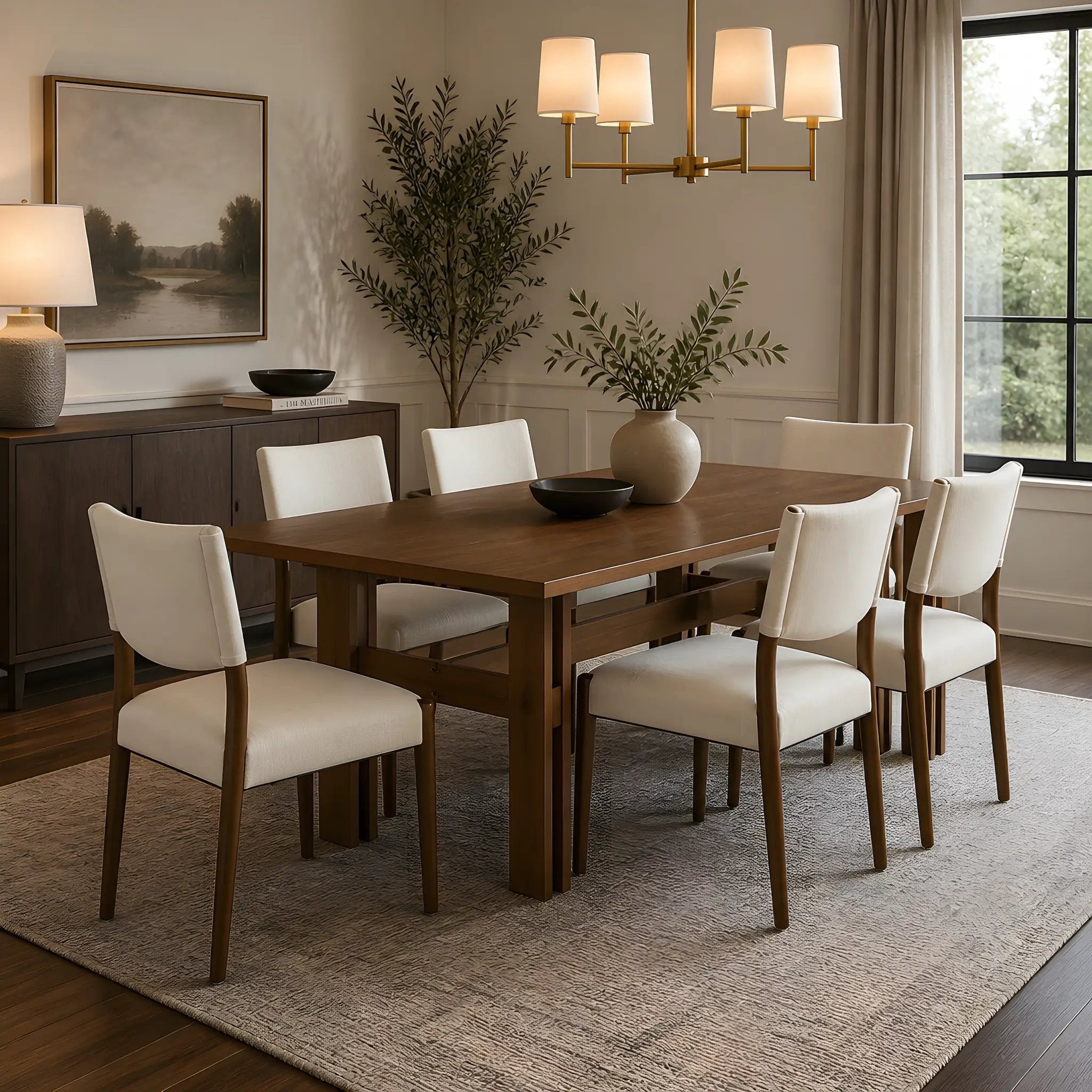 7 Pieces Modern Dining Set, Rustic Farmhouse Solid Wood Kitchen Table Set for 6 by HouseOfZazla