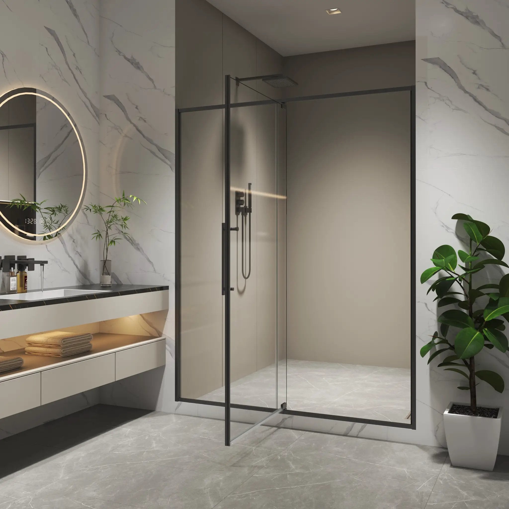 50-54"W x 74"H Pivot Shower Door with Matte Tempered Glass Finish by HouseOfZazla