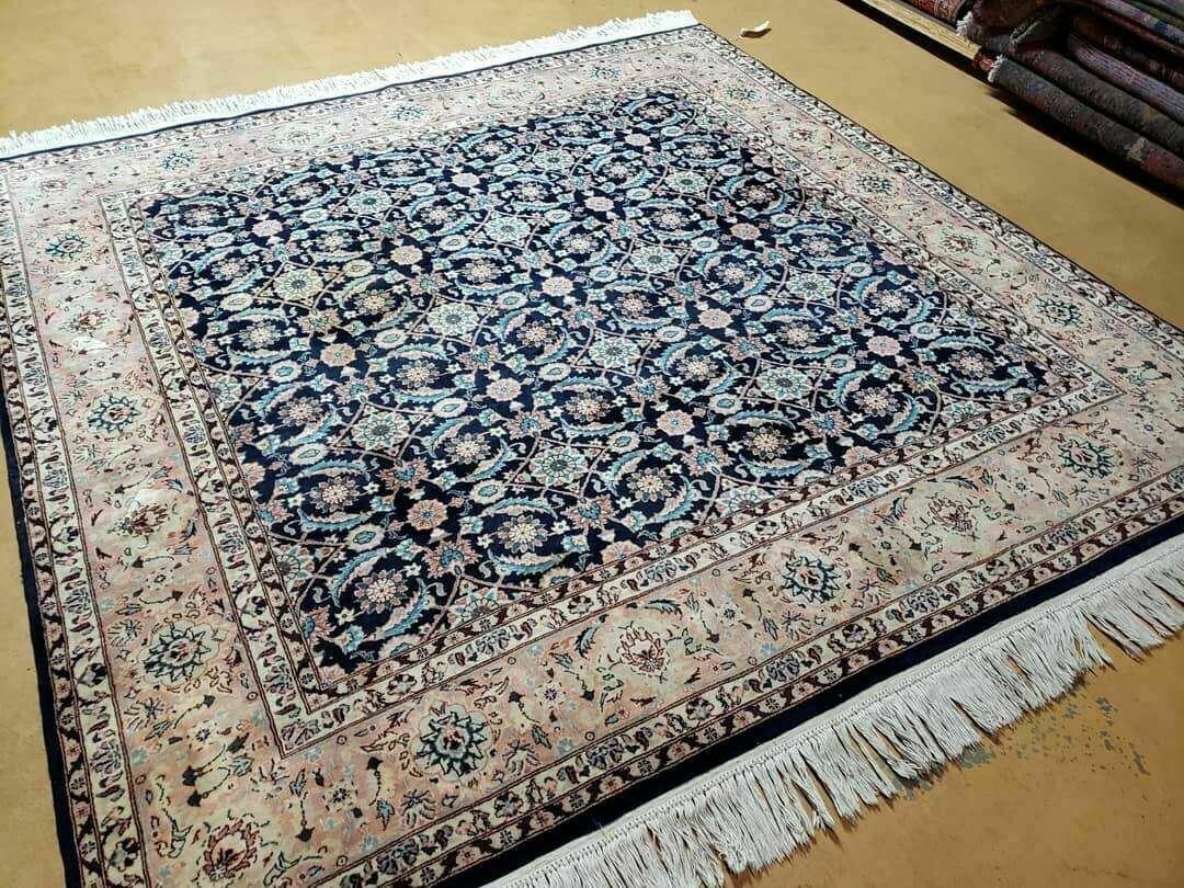 Square Indo Persian Rug 6x6, Hand Knotted, Wool, Allover Pattern by Jewel Rugs