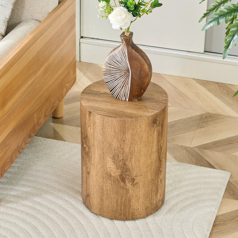 Modern Minimalist Set of Two Wood color Cylinder Coffee Tables by BLAKHOM
