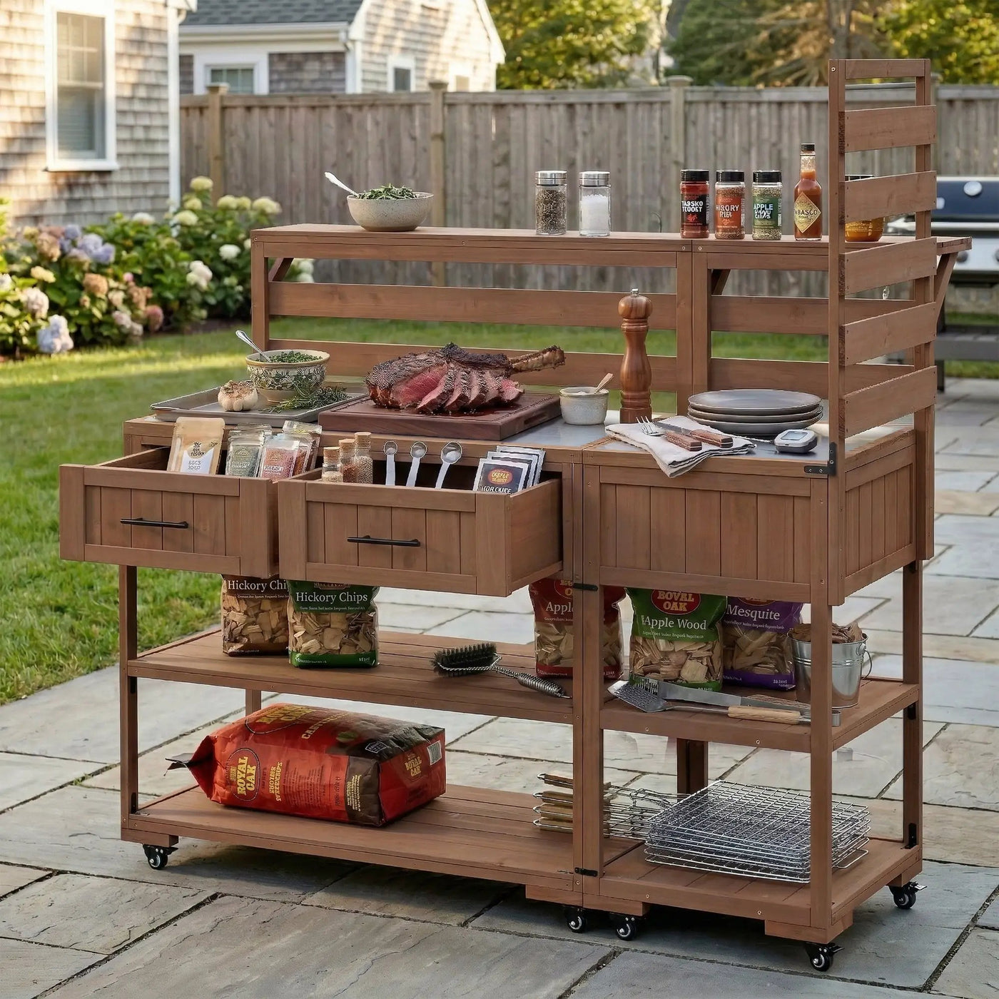 TOPMAX 62.3'' Patio Kitchen Island Solid Wood Kitchen Cart by HouseOfZazla