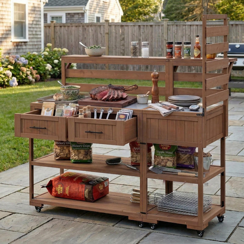 TOPMAX 62.3'' Patio Kitchen Island Solid Wood Kitchen Cart by HouseOfZazla