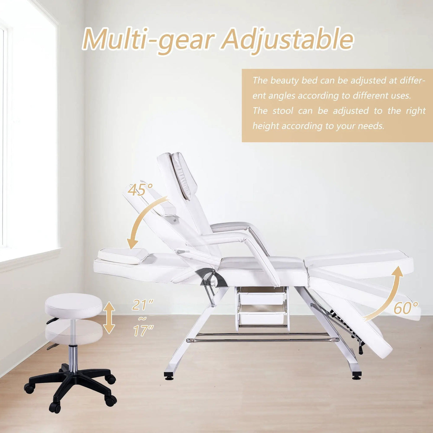 72.8" Massage Salon Tattoo Chair With Two Trays Esthetician Bed With Hydraulic Stool, Multi-Purpose 3-Section Facial Bed Table, Adjustable Beauty Barber Spa Beauty Equipment by HouseOfZazla