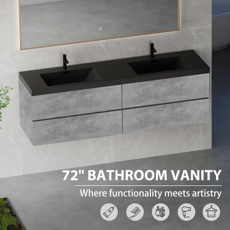 72" Floating Vanity with Sink, Modern Wall-Mounted Storage Cabinet by HouseOfZazla