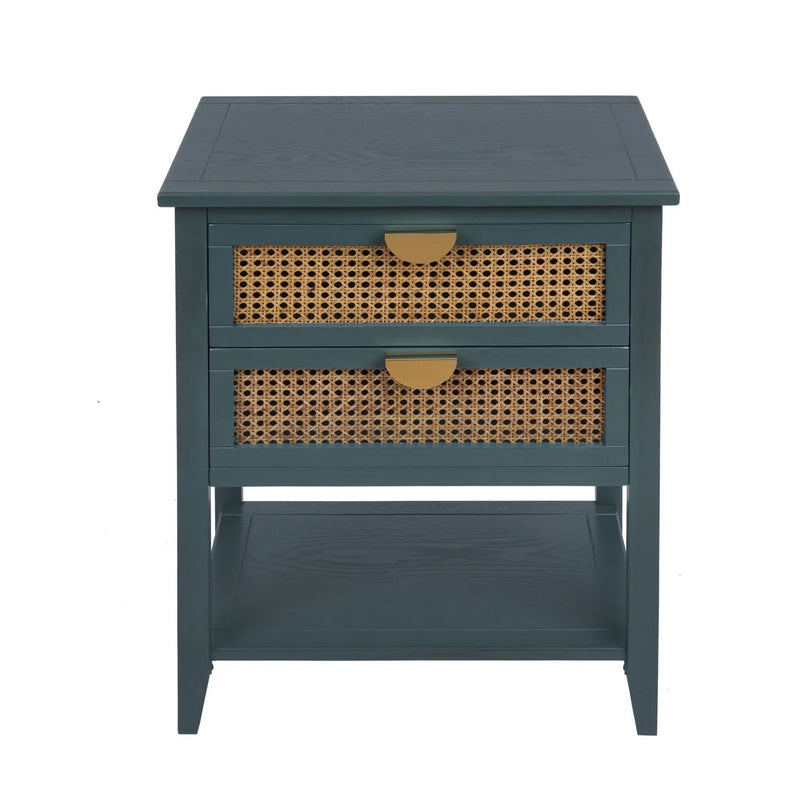 2 Drawer Side Table, Natural Rattan by HouseOfZazla