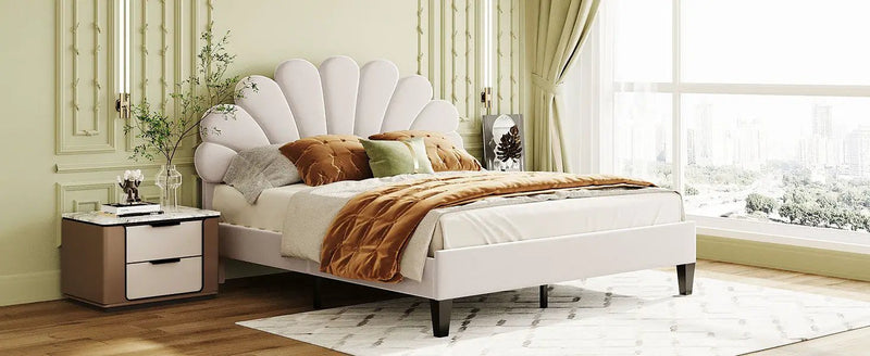 Upholstered Platform Bed With Flower Pattern Headboard by HouseOfZazla