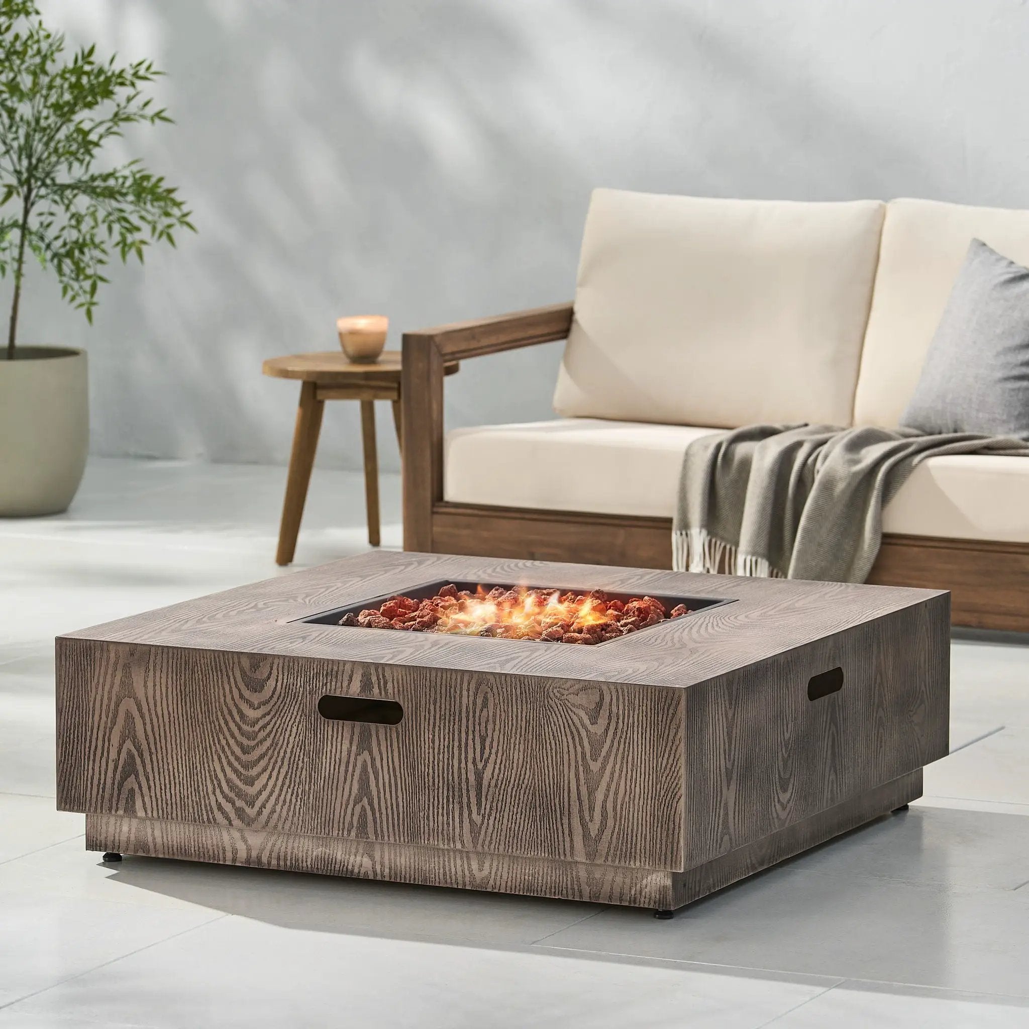 Wellington Square Iron Fire Pit With Wood Pattern Design And 50,000 Btu Output by HouseOfZazla