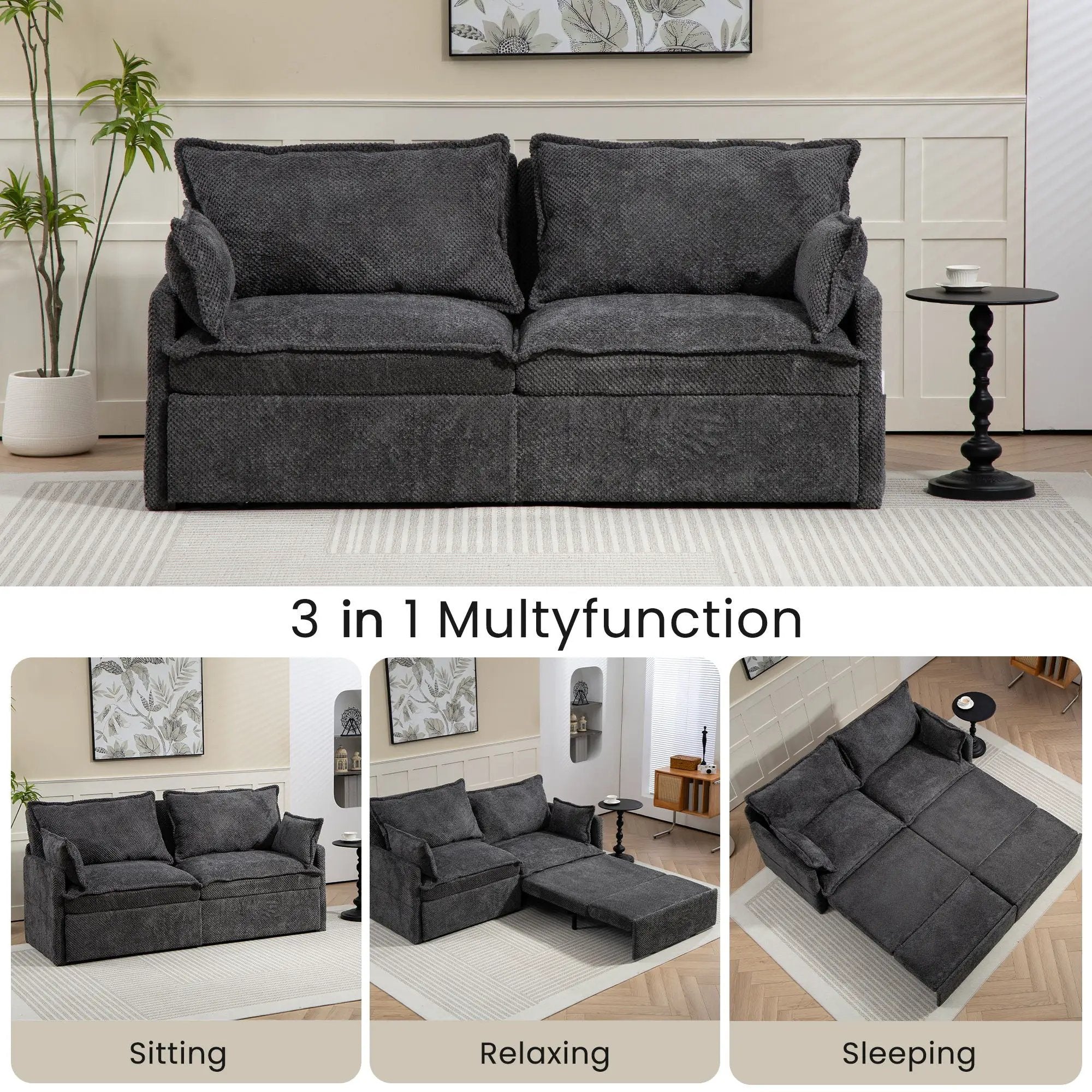 Pull Out Sofa Bed, Convertible Sleeper Sofa Couch, Side Storage, And USB / C - Type Charging Ports Chair by Unique Piece Furniture
