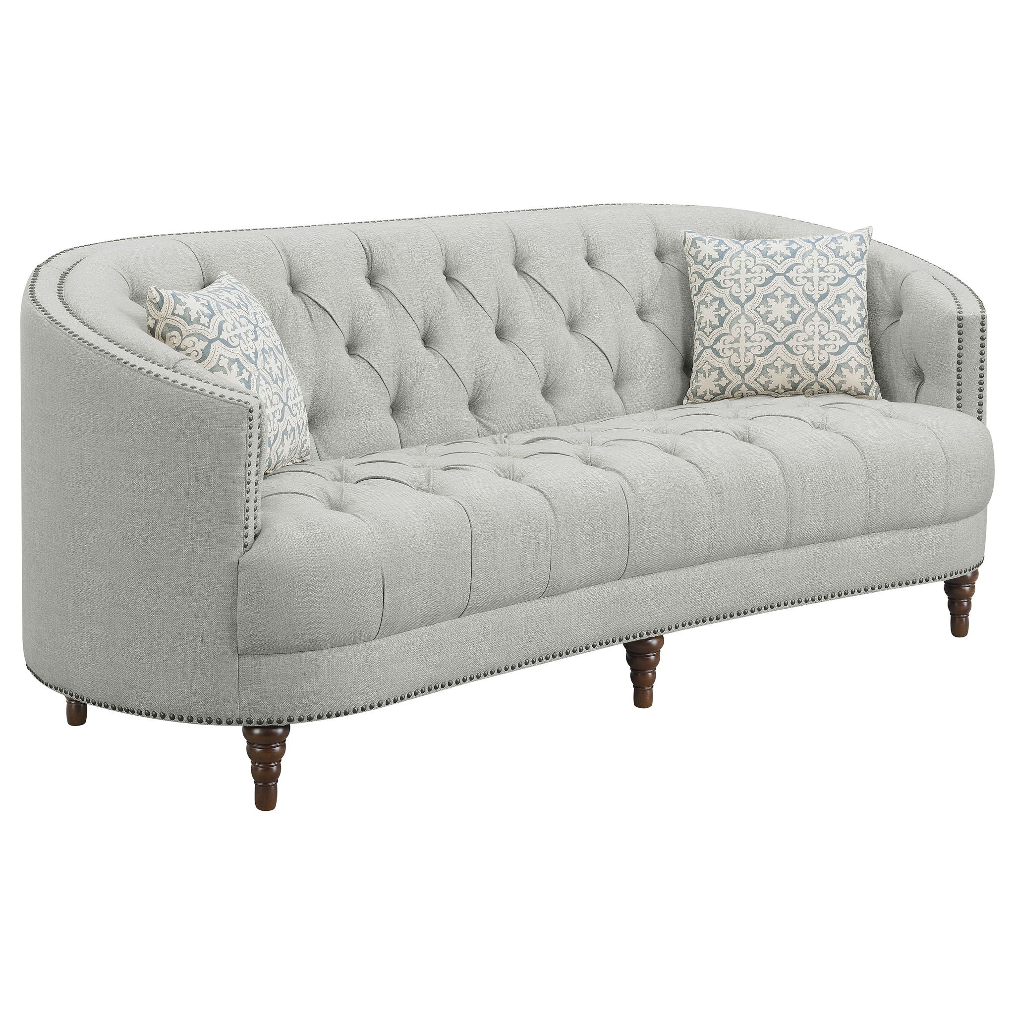 Veronica - Light Sloped Sofa With Tufted Elegant Upholstered Lounge Seating - Light Gray by HouseOfZazla