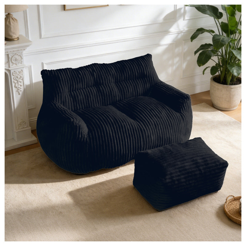 Double Sofa with Footrest Cloud-Love Oversized 2-Seater Fluffy Bean Bag Chair by HouseOfZazla
