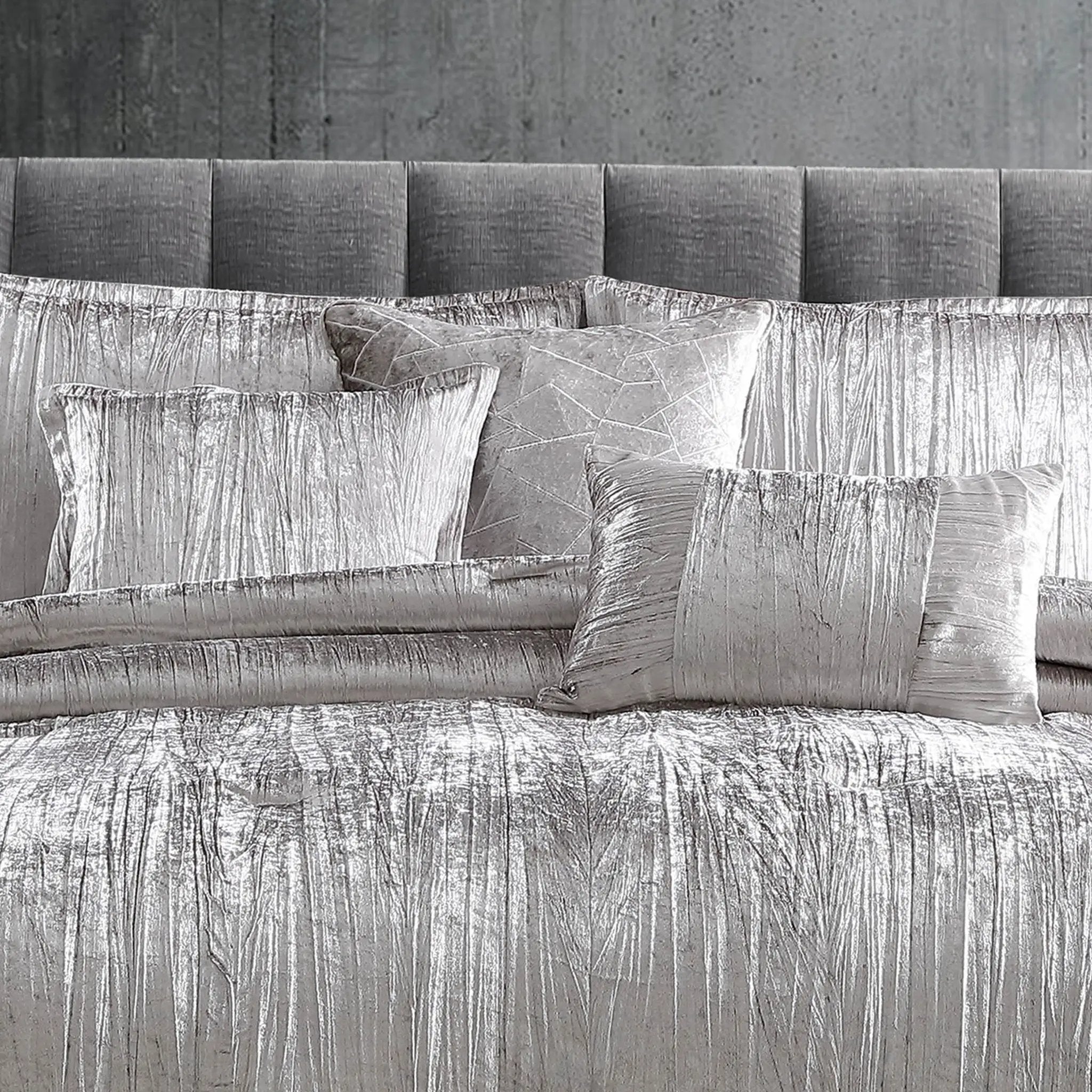 Turin Silver Crinkle Velvet 7PC Bedding Set by HouseOfZazla
