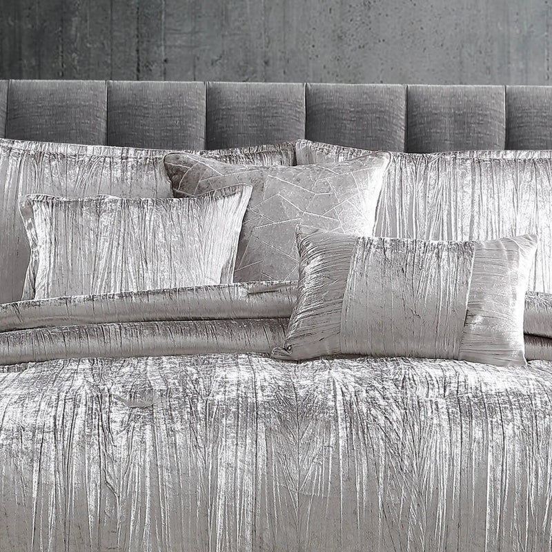 Turin Silver Crinkle Velvet 7PC Bedding Set by HouseOfZazla