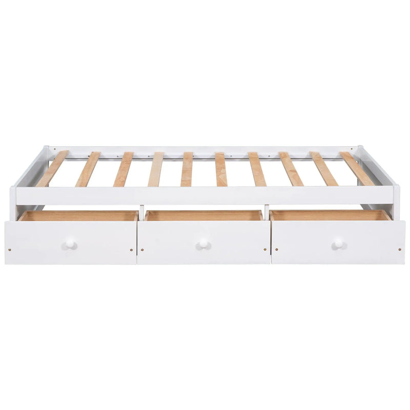 Twin Size Platform Storage Bed With 3 Drawers - White by HouseOfZazla