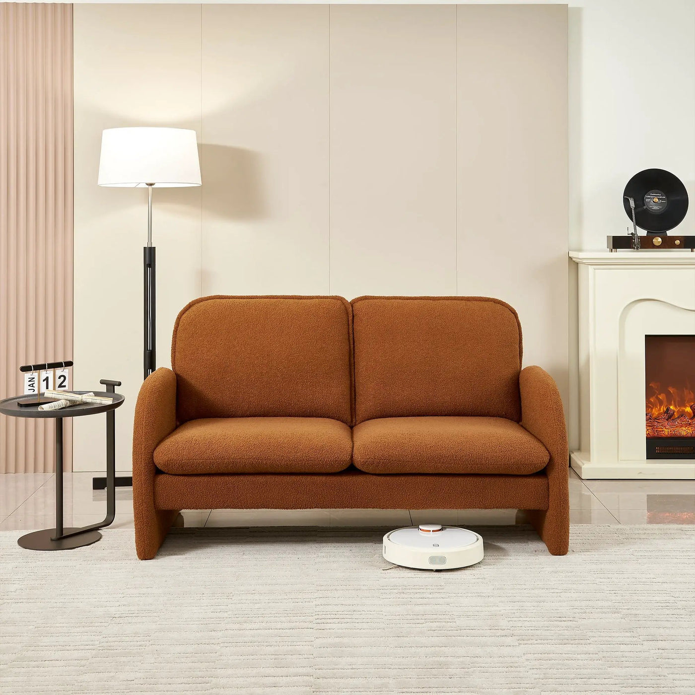Loveseat Sofa Small Couch For Living Room, Sherpa Fabric Upholstered Loveseat Sofa Couch, Small Loveseat Sofa For Apartment, Bedroom by Unique Piece Furniture