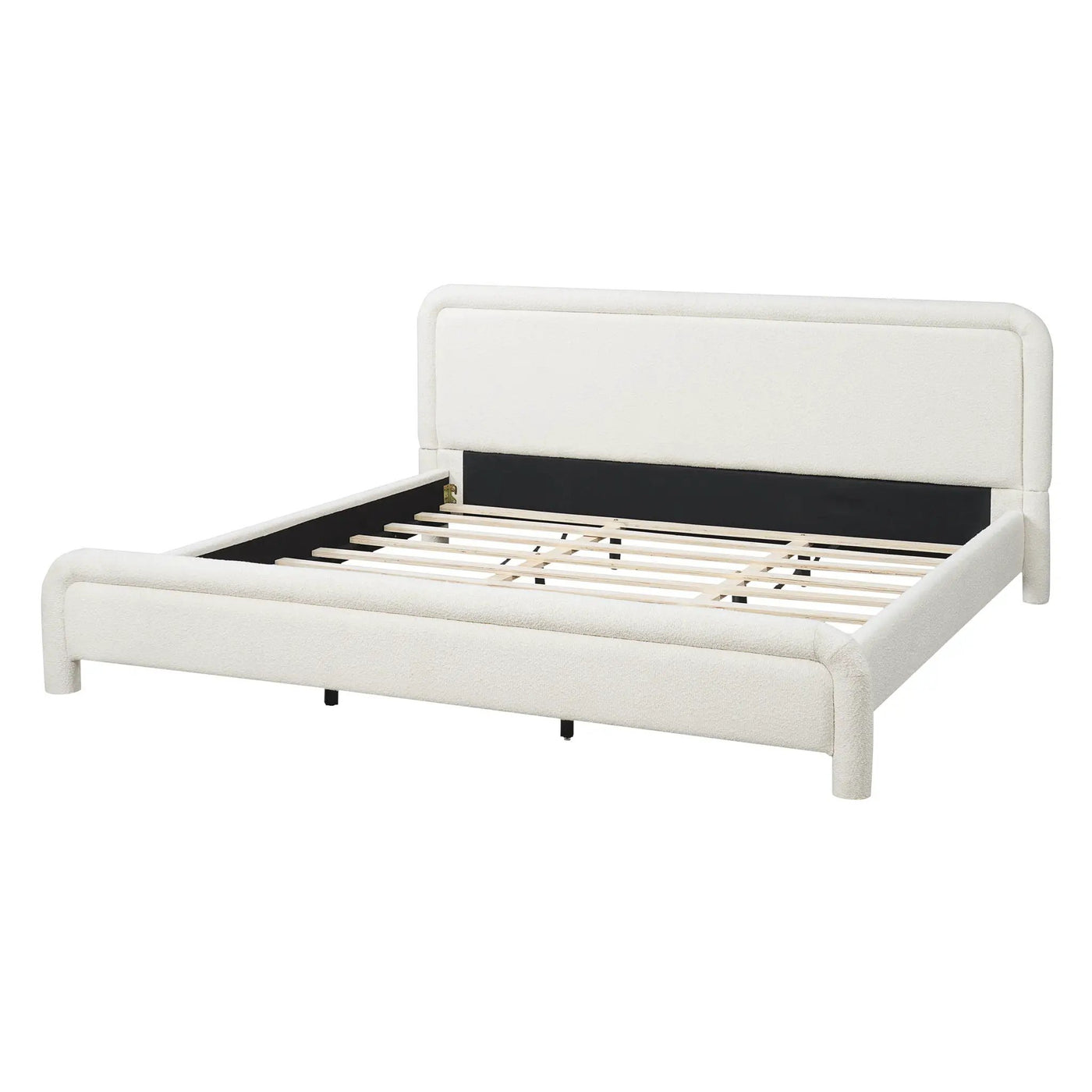 Upholstered Platform Bed Frame With Curved Headboard, Wood Slats Support by HouseOfZazla