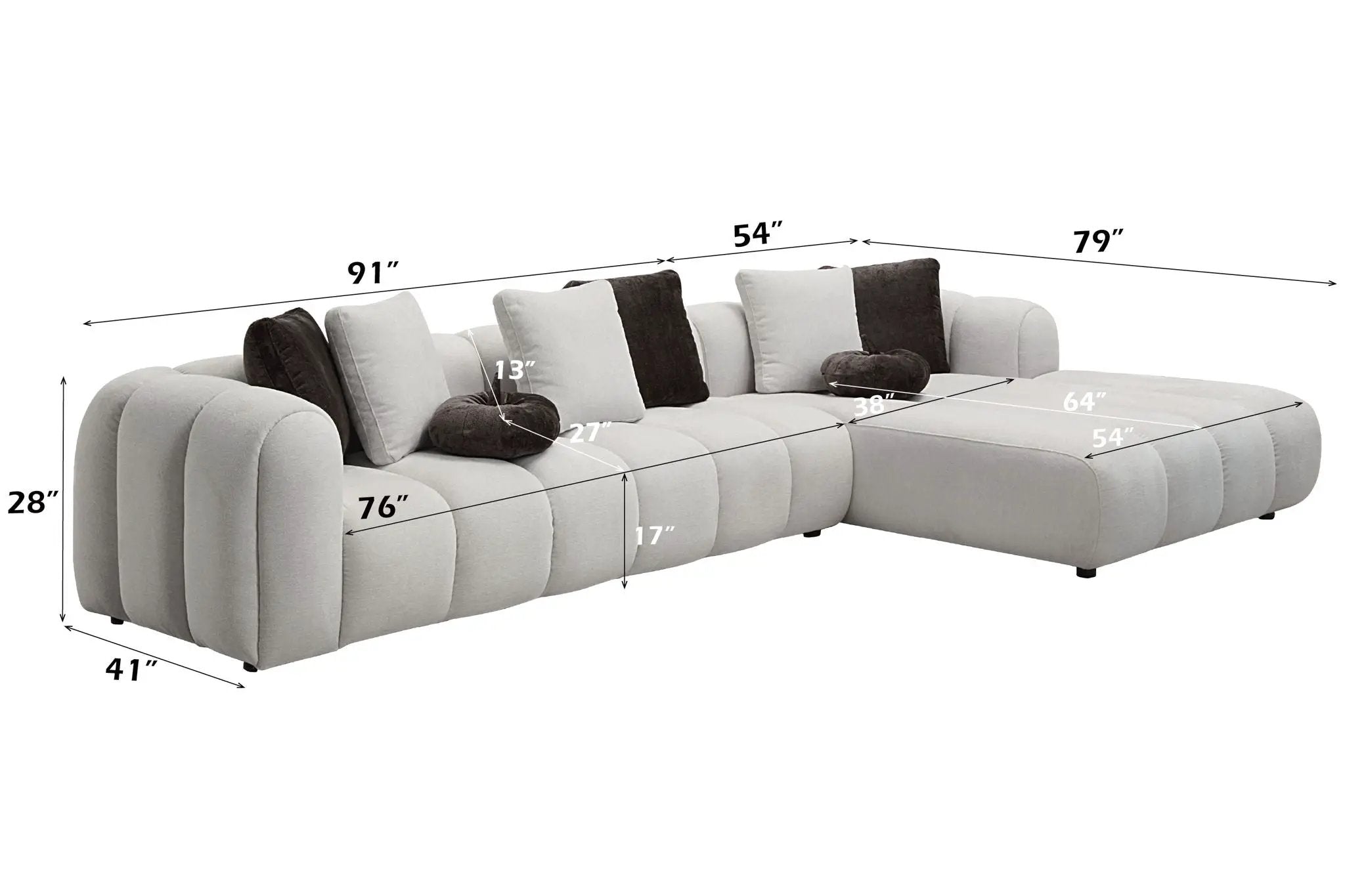 Manilla - Sectional Sofa With 8 Pillows - Ivory White by Unique Piece Furniture
